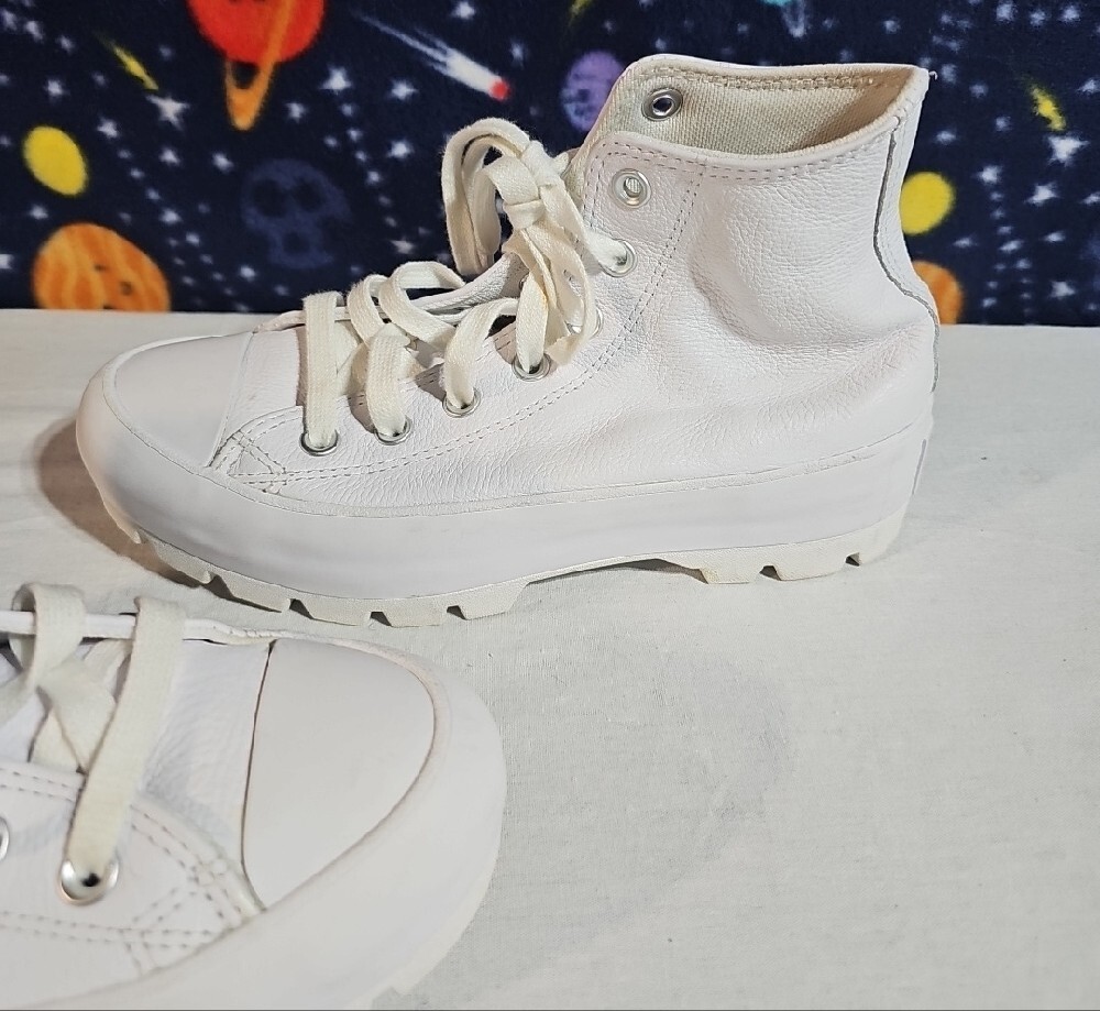 Converse White Size 7 High-Top Leather Lug Sole Sneakers - Picture 6 of 13